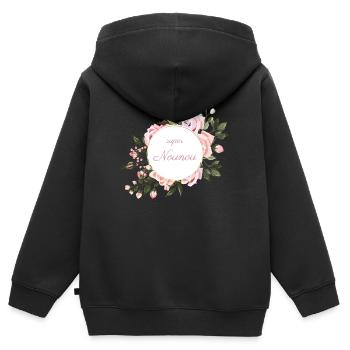 super nounou bouquet fleurs roses cadeau fin année - Sweat Premium à capuche zippé enfant bio - noir - Dos - AI Model Kid Male (0cm)