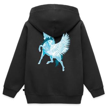 Pégase Cheval ailé de la mythologie grecque - Sweat Premium à capuche zippé enfant bio - noir - Dos - AI Model Kid Male (0cm)
