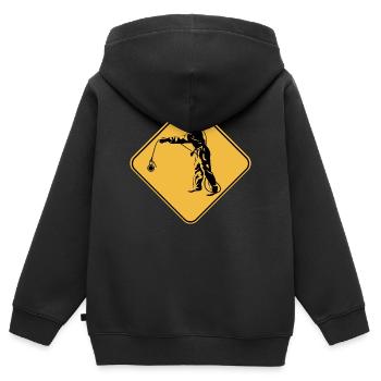 Panneau attention pêche à l'aimant idée cadeau - Sweat Premium à capuche zippé enfant bio - noir - Dos - AI Model Kid Male (0cm)