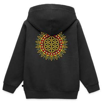 Fleur de vie Yoga Mandala Coloré à méditer - Sweat Premium à capuche zippé enfant bio - noir - Dos - AI Model Kid Male (0cm)