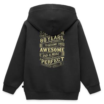 80e anniversaire - Sweat Premium à capuche zippé enfant bio - noir - Dos - AI Model Kid Male (0cm)