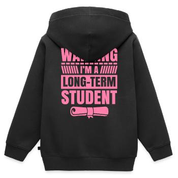 Warnung ich bin ein Langzeitstudent Langzeit Uni - Kinder Premium Organic Zip Hoodie - Schwarz - Hinten - AI Model Kid Male (0cm)