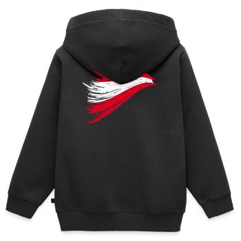 stürmische Österreich-Flagge ausgefranst - Kinder Premium Organic Zip Hoodie - Schwarz - Hinten - AI Model Kid Male (0cm)