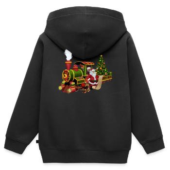 Santa avec un train - Sweat Premium à capuche zippé enfant bio - noir - Dos - AI Model Kid Male (0cm)
