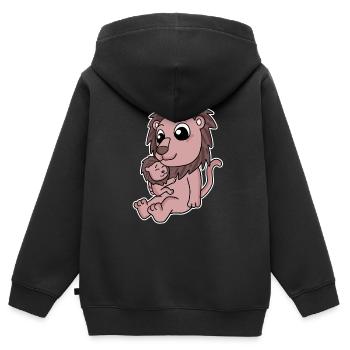 Lion famille - Lion avec bébé - Lion - Sweat Premium à capuche zippé enfant bio - noir - Dos - AI Model Kid Male (0cm)