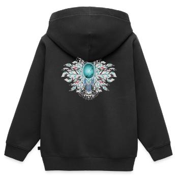 Plumes d’oiseau art avec turquoise dans le style ethno - Sweat Premium à capuche zippé enfant bio - noir - Dos - AI Model Kid Male (0cm)