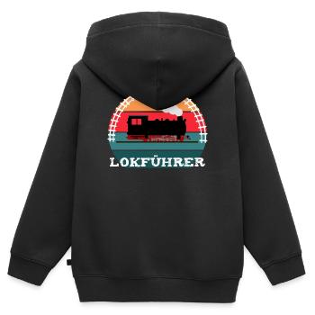 Lokführer Eisenbahn Dampflok - Kinder Premium Organic Zip Hoodie - Schwarz - Hinten - AI Model Kid Male (0cm)