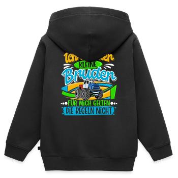 Kleiner Bruder Monstertruck - Kinder Premium Organic Zip Hoodie - Schwarz - Hinten - AI Model Kid Male (0cm)