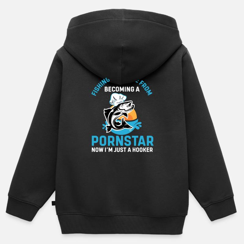 Drôle de citation de pêche La pêche m’a sauvé de devenir - Sweat Premium à capuche zippé enfant bio - noir