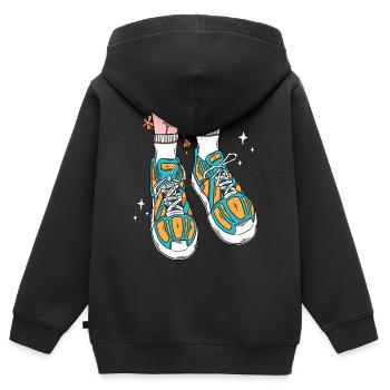 BLUMEN SCHUHE - Kinder Premium Organic Zip Hoodie - Schwarz - Hinten - AI Model Kid Male (0cm)