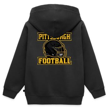 Logo du casque de football de Pittsburgh - Sweat Premium à capuche zippé enfant bio - noir - Dos - AI Model Kid Male (0cm)