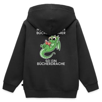 Bücher Drache Drachen - Kinder Premium Organic Zip Hoodie - Schwarz - Hinten - AI Model Kid Male (0cm)