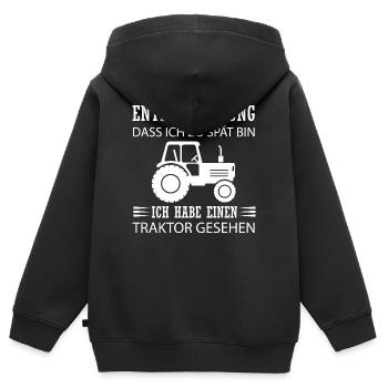 Ich habe einen Traktor gesehen - Kinder Premium Organic Zip Hoodie - Schwarz - Hinten - AI Model Kid Male (0cm)