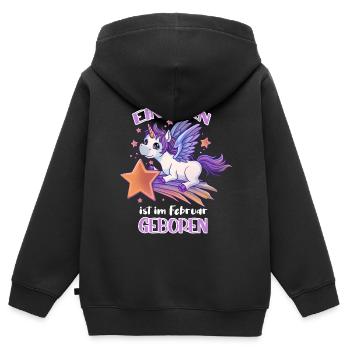 Das schönste Einhorn ist im Februar geboren - Kinder Premium Organic Zip Hoodie - Schwarz - Hinten - AI Model Kid Male (0cm)
