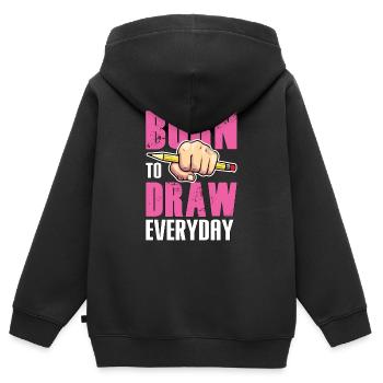 Né pour dessiner - Sweat Premium à capuche zippé enfant bio - noir - Dos - AI Model Kid Male (0cm)