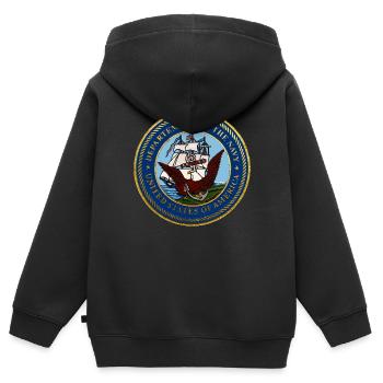NAVY USA LANDUNG NORMANDIE Louis RUNEMBERG © - Kinder Premium Organic Zip Hoodie - Schwarz - Hinten - AI Model Kid Male (0cm)