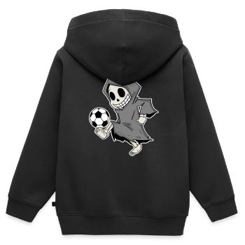Sensenmann mit Fußball - Kinder Premium Organic Zip Hoodie - Schwarz - Hinten - AI Model Kid Male (0cm)