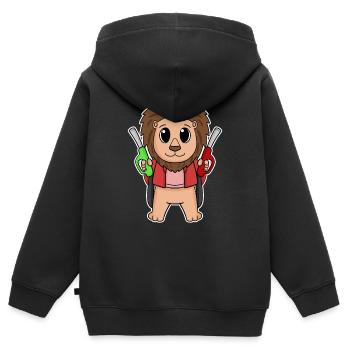 Tankwart Löwe Tankstelle - Kinder Premium Organic Zip Hoodie - Schwarz - Hinten - AI Model Kid Male (0cm)