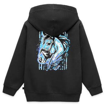 Blue Horse - Cheval Tête Dessin Chevaux Peinture - Sweat Premium à capuche zippé enfant bio - noir - Dos - AI Model Kid Male (0cm)
