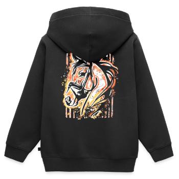 Pferd - Bunter Pferdekopf - Reiten - Reiter - Ross - Kinder Premium Organic Zip Hoodie - Schwarz - Hinten - AI Model Kid Male (0cm)