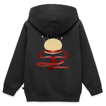 nostalgisches Nadelkissen mit Stecknadeln - Kinder Premium Organic Zip Hoodie - Schwarz - Hinten - AI Model Kid Male (0cm)