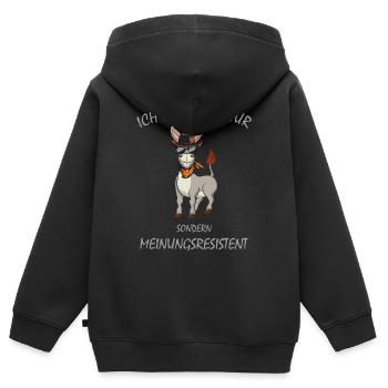 Esel, Ich bin nicht STUR sondern Meinungsresistent - Kinder Premium Organic Zip Hoodie - Schwarz - Hinten - AI Model Kid Male (0cm)