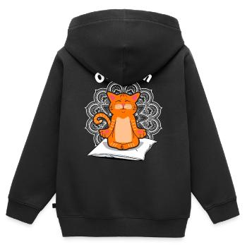 Yoga Chat Méditation Rouge Chat Gueule de Bois Cadeau - Sweat Premium à capuche zippé enfant bio - noir - Dos - AI Model Kid Male (0cm)