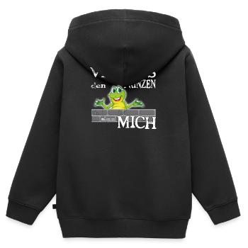 Frosch König textile Geschenkidee - Kinder Premium Organic Zip Hoodie - Schwarz - Hinten - AI Model Kid Male (0cm)
