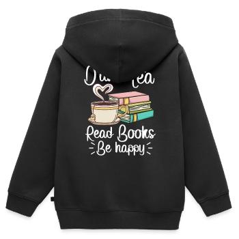 Buch Tee Bücher und Tee - Kinder Premium Organic Zip Hoodie - Schwarz - Hinten - AI Model Kid Male (0cm)
