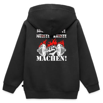 Rote Flammenkraft: Machen! - Kinder Premium Organic Zip Hoodie - Schwarz - Hinten - AI Model Kid Male (0cm)