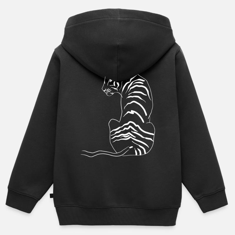 Tigre - Sweat Premium à capuche zippé enfant bio - noir