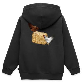 deux poulets sur une balle de paille - Sweat Premium à capuche zippé enfant bio - noir - Dos - AI Model Kid Male (0cm)