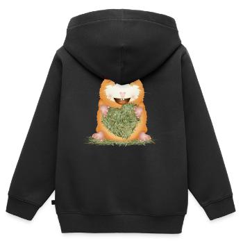 witziges Meerschweinchen mit großem Heu Herzen - Kinder Premium Organic Zip Hoodie - Schwarz - Hinten - AI Model Kid Male (0cm)