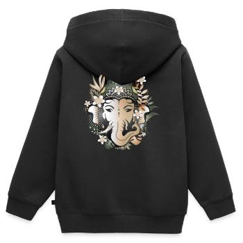 Elefanten Gott Ganesha geschmückt mit Blüten - Kinder Premium Organic Zip Hoodie - Schwarz - Hinten - AI Model Kid Male (0cm)