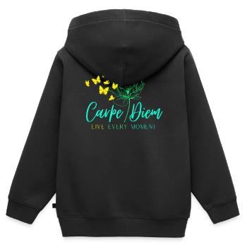Carpe Diem VIVEZ CHAQUE INSTANT - Sweat Premium à capuche zippé enfant bio - noir - Dos - AI Model Kid Male (0cm)