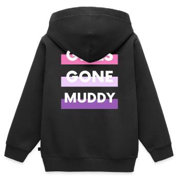 Muddy run shirt mud Matsch Lauf girl Team obstacle - Kinder Premium Organic Zip Hoodie - Schwarz - Hinten - AI Model Kid Male (0cm)