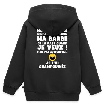 Non je n'ai pas d'Obsession pour ma Barbe - Humour - Sweat Premium à capuche zippé enfant bio - noir - Dos - AI Model Kid Male (0cm)