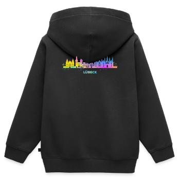 Lübeck Skyline Bunt Lübecker Norddeutschland - Kinder Premium Organic Zip Hoodie - Schwarz - Hinten - AI Model Kid Male (0cm)