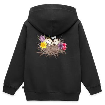Frühlings Nest mit Eier,Federn und Frühlingsblüten - Kinder Premium Organic Zip Hoodie - Schwarz - Hinten - AI Model Kid Male (0cm)