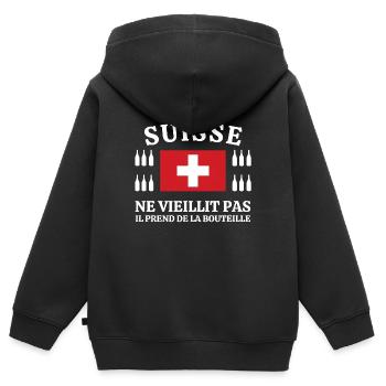 Suisse, Suisse humour, je suis Suisse - Sweat Premium à capuche zippé enfant bio - noir - Dos - AI Model Kid Male (0cm)