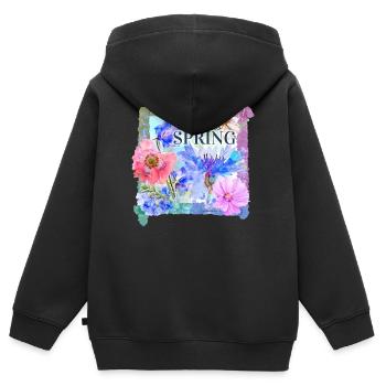 Fleurs de printemps | bonjour le printemps - Sweat Premium à capuche zippé enfant bio - noir - Dos - AI Model Kid Male (0cm)