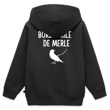 Merle, expression, bord d'aile de merle - Sweat Premium à capuche zippé enfant bio - noir - Dos - AI Model Kid Male (0cm)