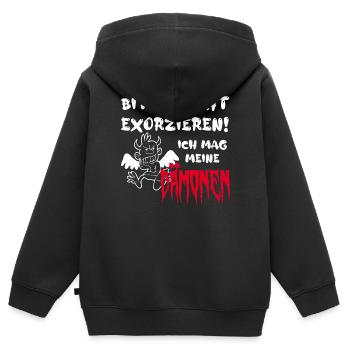 Bitte nicht exorzieren! Ich mag meine Dämonen - Kinder Premium Organic Zip Hoodie - Schwarz - Hinten - AI Model Kid Male (0cm)