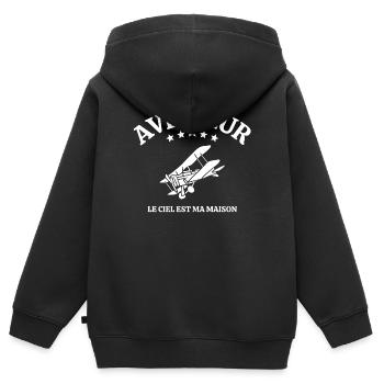 Aviateur, aviation, pilote d'avion - Sweat Premium à capuche zippé enfant bio - noir - Dos - AI Model Kid Male (0cm)