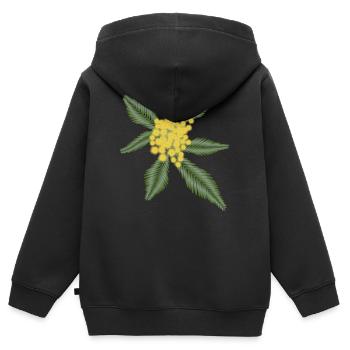 Acacia argenté avec ses fleurs jaunes Pompons - Sweat Premium à capuche zippé enfant bio - noir - Dos - AI Model Kid Male (0cm)