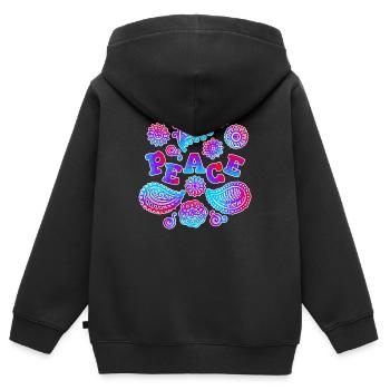 Peace Slogan Mouvement pour la paix Peace Love - Sweat Premium à capuche zippé enfant bio - noir - Dos - AI Model Kid Male (0cm)