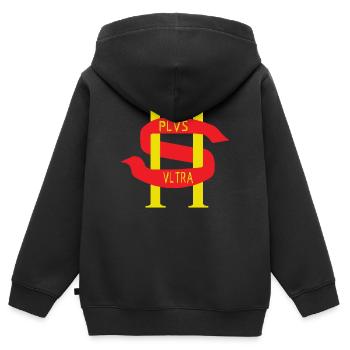 PLVS VLTRA - Kinder Premium Organic Zip Hoodie - Schwarz - Hinten - AI Model Kid Male (0cm)