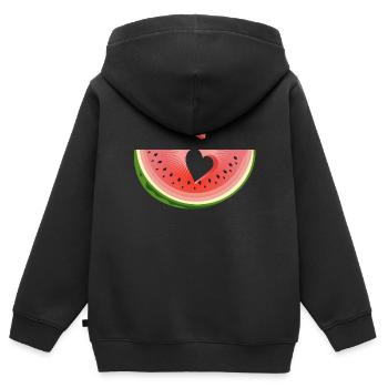 Morceau de pastèque avec cœur - Sweat Premium à capuche zippé enfant bio - noir - Dos - AI Model Kid Male (0cm)