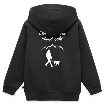 Der mit dem Hund geht - Kinder Premium Organic Zip Hoodie - Schwarz - Hinten - AI Model Kid Male (0cm)