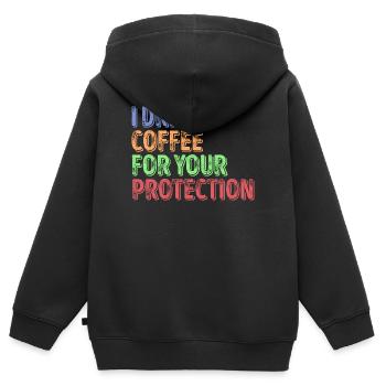 Caféine Café Déclaration humoristique Amateurs de café - Sweat Premium à capuche zippé enfant bio - noir - Dos - AI Model Kid Male (0cm)